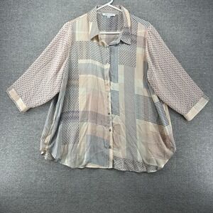 Rose + Olive Blouse Women Size 1X Plus 3/4 Sleeve Multicolor Casual Patchwork